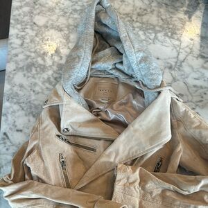 BLANKNYC suede jacket with hoodie attached